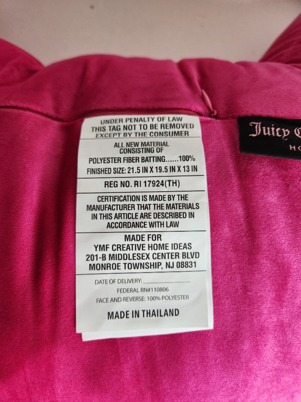 NWT Juicy Couture Home Hot Pink Plush Bed Rest Pillow Backrest w/Phone Pocket - Picture 13 of 16